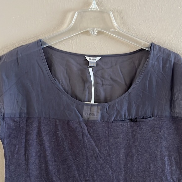 NWT Fossil Knit and Sheer Top Sabrina Charcoal Sleeveless Size Small - Picture 2 of 14